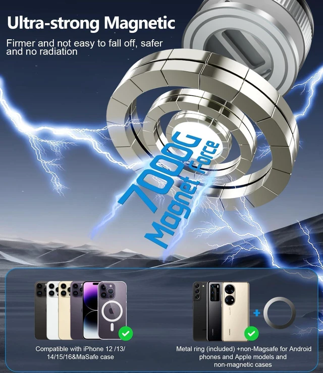 Alt view image 5 of 7 - CloudValley Magnetic Car Phone Holder - Vacuum Suction Cup Phone Mount 360° Adjustable, Durable Metal Stand for iPhone & Android, Portable Magnetic Holder for Dashboard/Windshield/Gym Mirror (Silver)