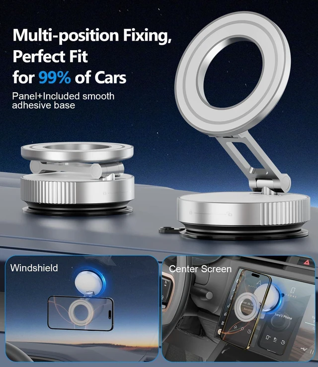 Alt view image 6 of 7 - CloudValley Magnetic Car Phone Holder - Vacuum Suction Cup Phone Mount 360° Adjustable, Durable Metal Stand for iPhone & Android, Portable Magnetic Holder for Dashboard/Windshield/Gym Mirror (Silver)