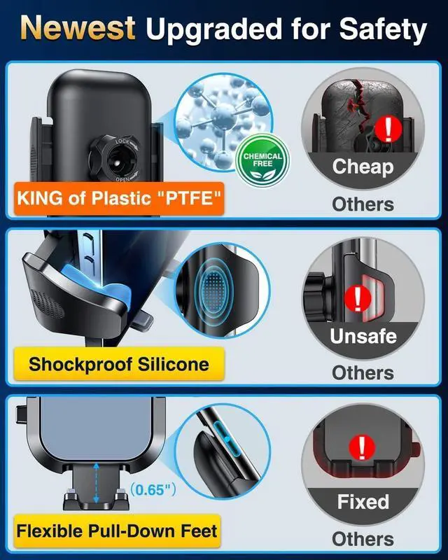 Alt view image 6 of 7 - Car Phone Holder Mount 2024 Upgraded [Patent Steel-Hook] Car Vent Phone Mount Clip Military-Grade Shockproof Cell Phone Car Mount Handsfree Truck Stand Vent Cradle for iPhone 15 Android Grey