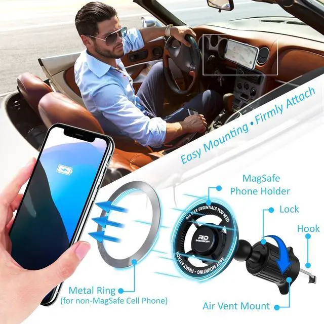 Alt view image 5 of 7 - for MagSafe Car Mount Air Vent Magnetic Phone Mount 360° Adjustable Magnetic Phone Holder for iPhone 12 13 14 15 Pro Max Plus Mini - Car Magnet Phone Holder