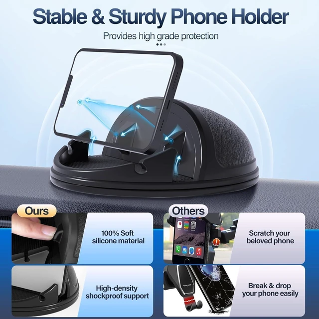 Alt view image 4 of 6 - 2-Pack Car Phone Holder Mount, 360° Rotatable Silicone Dashboard Mount for iPhone