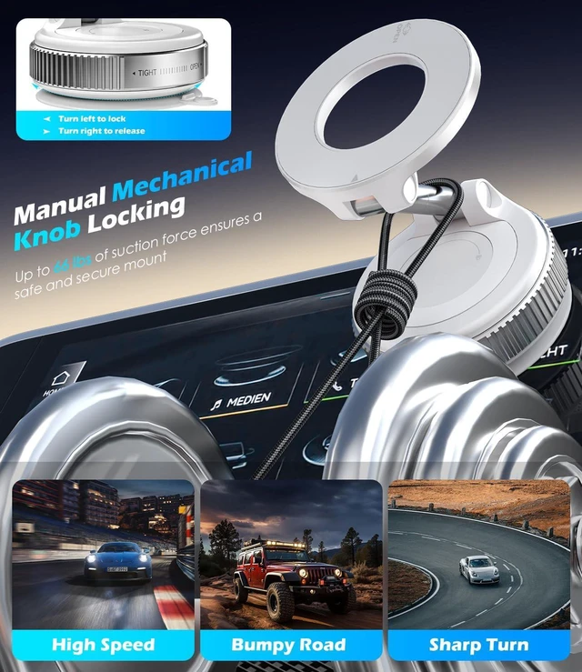 Alt view image 3 of 7 - ALAFLY Vacuum Suction Cup Car Phone Holder, Compatible with MagSafe, 360° Adjustable & Foldable Magnetic Phone Mount for Car/Glass/Any Smooth Surface, Hands-Free - White