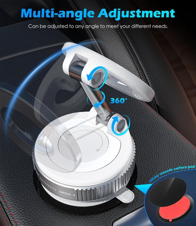 Alt view image 4 of 7 - ALAFLY Vacuum Suction Cup Car Phone Holder, Compatible with MagSafe, 360° Adjustable & Foldable Magnetic Phone Mount for Car/Glass/Any Smooth Surface, Hands-Free - White