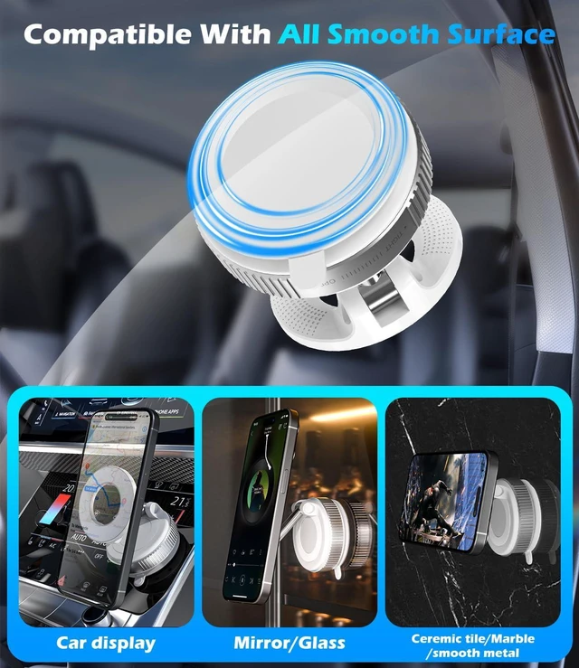 Alt view image 6 of 7 - ALAFLY Vacuum Suction Cup Car Phone Holder, Compatible with MagSafe, 360° Adjustable & Foldable Magnetic Phone Mount for Car/Glass/Any Smooth Surface, Hands-Free - White