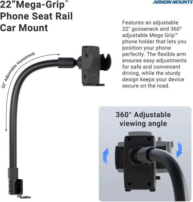 Alt view image 3 of 6 - Mounts - Phone Holder with Car Seat Rail Mount | Car Phone Stand with Flexible 22 Arm | Professional-Grade Durability | Phone Holder For Car | For iPhone  Google Nokia other phones