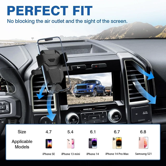 Alt view image 3 of 7 - FIILINES Phone Holder for Ford F-150 2015-2020,360 Degree Rotation Cell Phone Mount for F-150 Accessories, Air Vent Phone Mount Compatible with 4-7 Inch Phones
