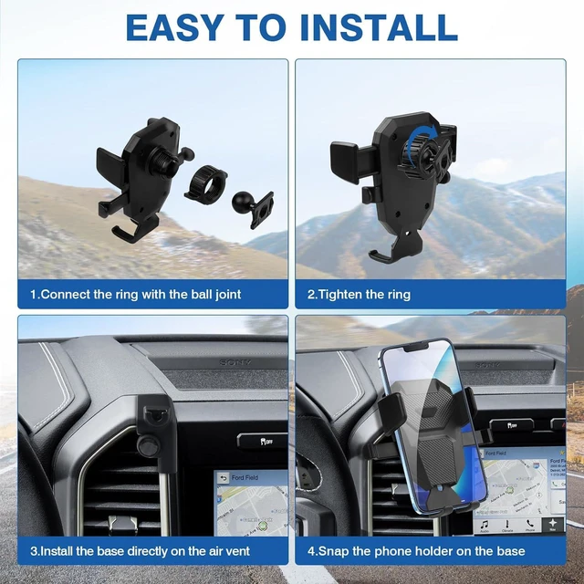 Alt view image 7 of 7 - FIILINES Phone Holder for Ford F-150 2015-2020,360 Degree Rotation Cell Phone Mount for F-150 Accessories, Air Vent Phone Mount Compatible with 4-7 Inch Phones