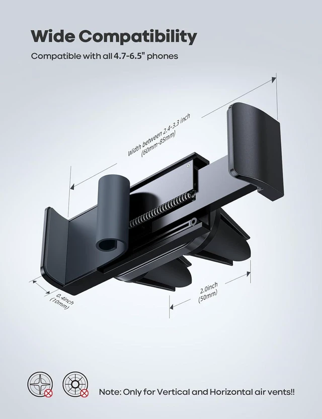 Alt view image 5 of 7 - Lamicall Car Phone Holder, Air Vent Clip Mount - Universal Cell Phone Stand Holder Hand Free Cradle, Compatible with iPhone 15 14 13 12 Pro Max Mini XS XR Plus SE, All 4.7-6.5'' Smartphone - Gray