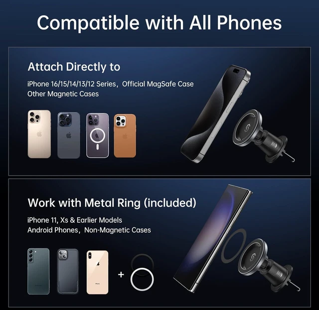 Alt view image 6 of 7 - SYNCWIRE for MagSafe Car Mount, Flexible Rotation Magnetic Phone Holder for Car Vent, Hands Free Car Air Vent Phone Holder Clip Compatible with iPhone 16 Pro Max Plus 15 14 13 12 MagSafe Case