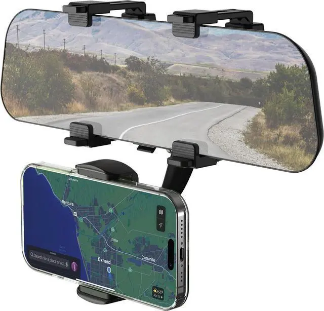 Alt view image 2 of 5 - Scosche SUHRM-1 StuckUp Rotatable Hands-Free Cell Phone Holder, Car Rear View Mirror Mount, 360° Hanging Rearview Mirror Phone Mount, Compatible w/iPhone 15/14/13/12 Series, Android Smartphone, GPS