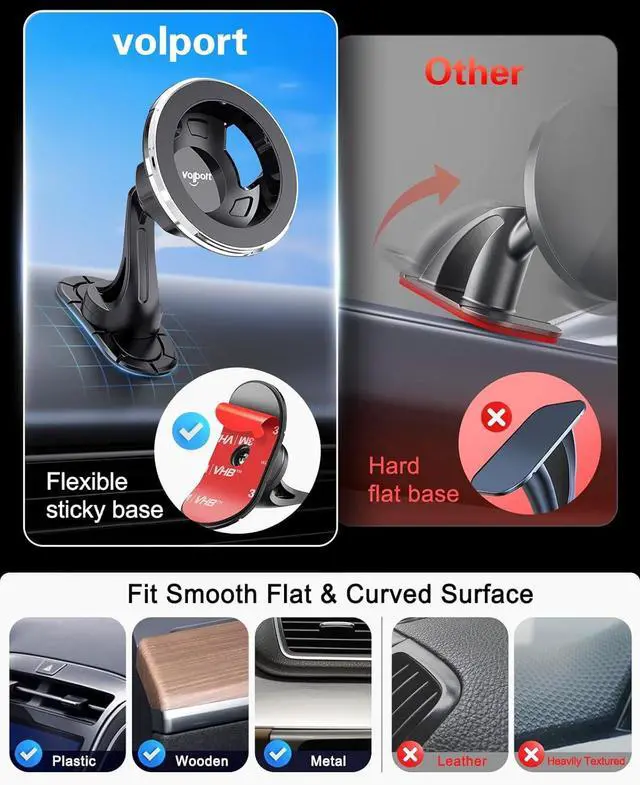 Alt view image 2 of 6 - for MagSafe Adhesive Phone Mount: Strong Magnetic Mag Safe Car Holder for Dashboard - 360° RotationUniversal Dash Cell Phone Automobile Cradle with 3M-Sticky Small Base for iPhone