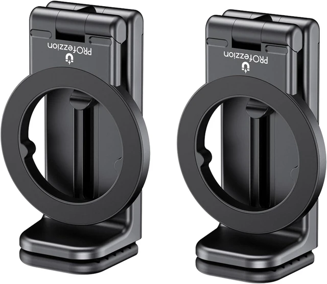 Main image of PROfezzion 2-Pack Magnetic Airplane Phone Holder for MagSafe, iPhone 16, 15, 14, 13, 12 & All Phones, Handsfree Phone Mount for Seat Tray Table, Travel Essentials Must Accessories for Flying-Black