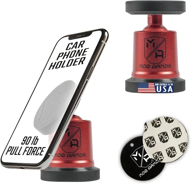 Main image of Mob Armor MobNetic Maxx - USA Assembled Magnetic Phone Holder for Car, Magnetic Car Phone Mount, 90-Degree Tilt, 360-Degree Rotation, Aluminum Metal, Compatible with iPhone & Android - Red