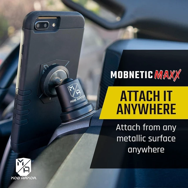 Alt view image 2 of 7 - Mob Armor MobNetic Maxx - USA Assembled Magnetic Phone Holder for Car, Magnetic Car Phone Mount, 90-Degree Tilt, 360-Degree Rotation, Aluminum Metal, Compatible with iPhone & Android - Red