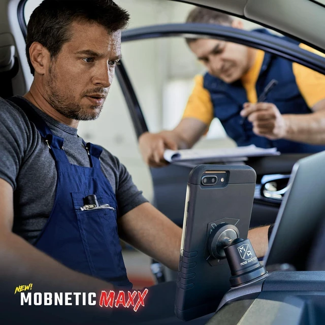 Alt view image 4 of 7 - Mob Armor MobNetic Maxx - USA Assembled Magnetic Phone Holder for Car, Magnetic Car Phone Mount, 90-Degree Tilt, 360-Degree Rotation, Aluminum Metal, Compatible with iPhone & Android - Red
