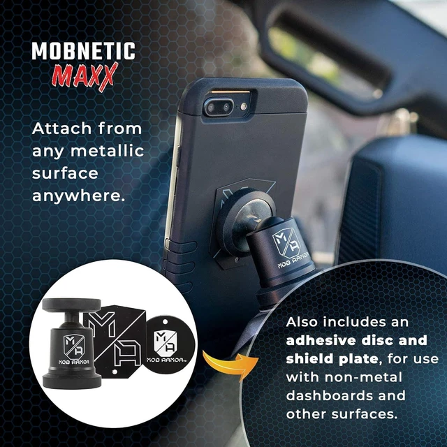 Alt view image 6 of 7 - Mob Armor MobNetic Maxx - USA Assembled Magnetic Phone Holder for Car, Magnetic Car Phone Mount, 90-Degree Tilt, 360-Degree Rotation, Aluminum Metal, Compatible with iPhone & Android - Red