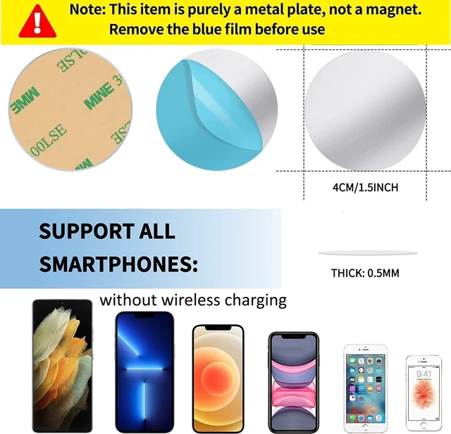 Alt view image 4 of 6 - SALEX Phone Metal Stickers for Magnetic Mount. Replacement Set of 16 Magnet Metal Plates Inside Cell Phone Case. Silver Car Sticky Small Round Iron Discs with 3M Adhesive Backing for Holder, Crafts.