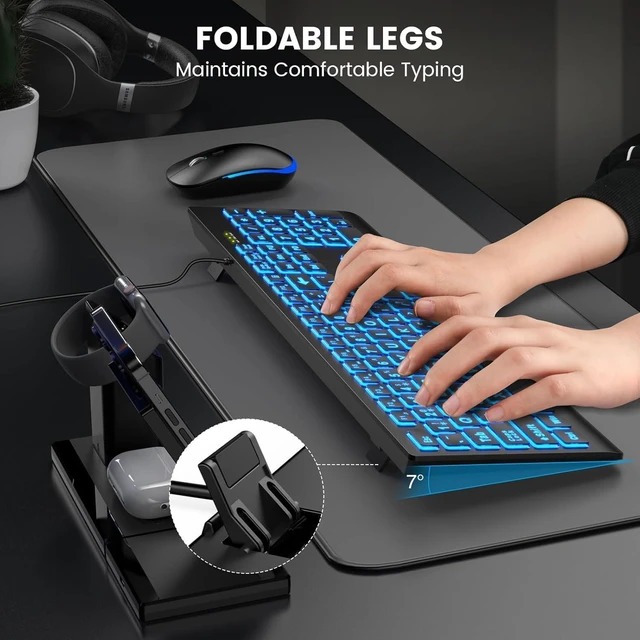 Alt view image 4 of 7 - SABLUTE Wired Large Print Backlit Computer Keyboard, K11PRO | 3X Larger Print Keys, 7-Color LED Backlight, Full Size Layout, Foldable Tilt Stand, USB Plug & Play, Windows Compatible