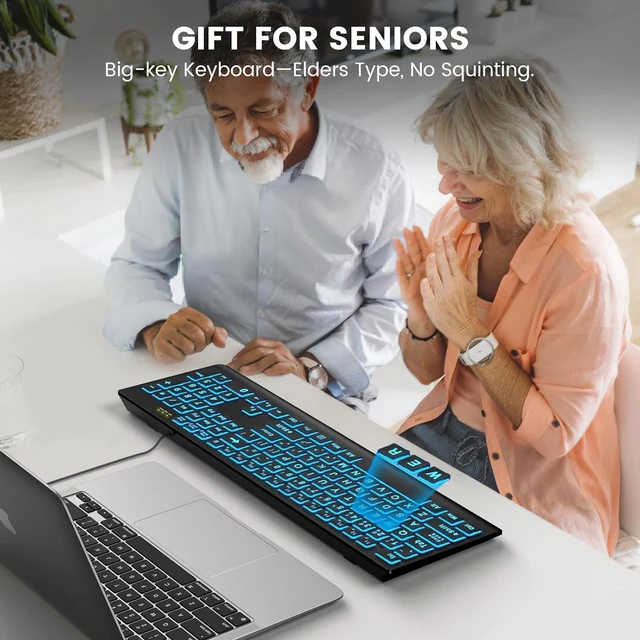 Alt view image 7 of 7 - SABLUTE Wired Large Print Backlit Computer Keyboard, K11PRO | 3X Larger Print Keys, 7-Color LED Backlight, Full Size Layout, Foldable Tilt Stand, USB Plug & Play, Windows Compatible