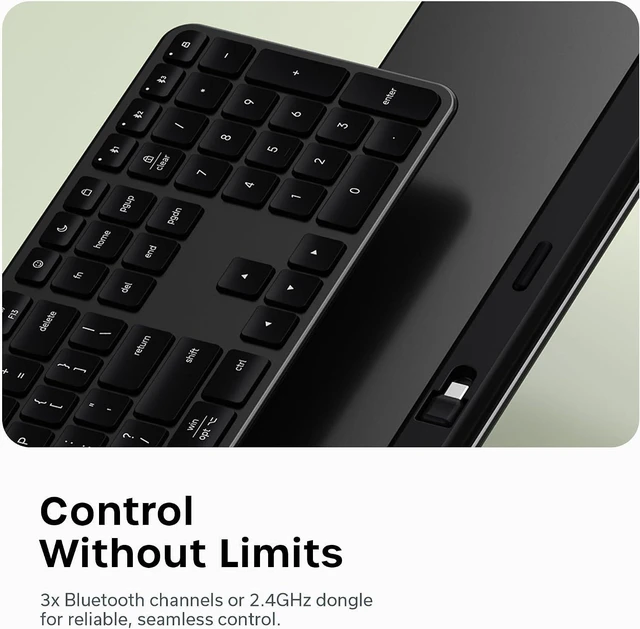 Alt view image 4 of 7 - Satechi Slim EX3 Wireless Keyboard, Bluetooth & 2.4 GHz, Space Black | Full-size with numpad, instant OS key remap, rechargeable battery, for macOS, Windows, Android