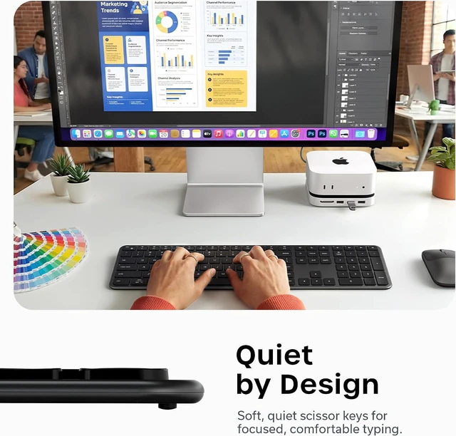 Alt view image 6 of 7 - Satechi Slim EX3 Wireless Keyboard, Bluetooth & 2.4 GHz, Space Black | Full-size with numpad, instant OS key remap, rechargeable battery, for macOS, Windows, Android