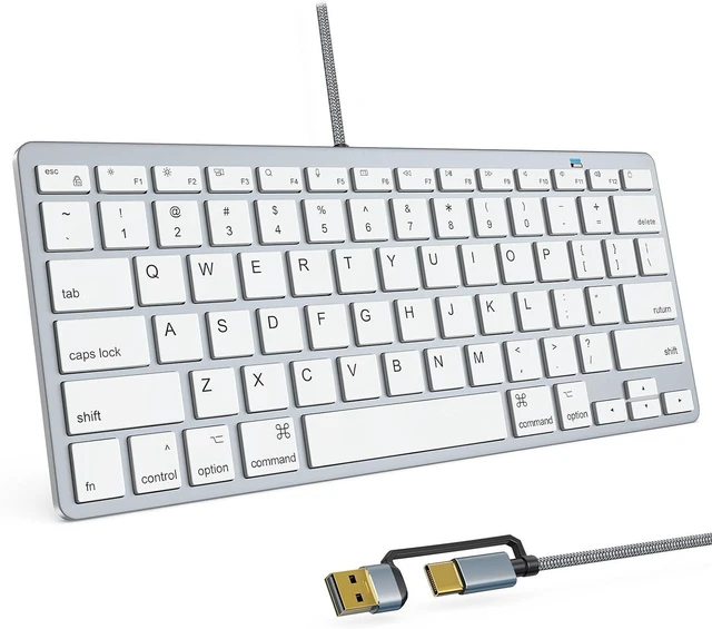 Main image of Ultra-Slim Wired Keyboard for Apple, USB & Type-C Conversion Cable, 78 Scissor Keys, Media Hotkeys, Compatible with MacBook, iMac, Mac mini, Mac Pro, Laptop Computers, Windows Desktop PC,Silver
