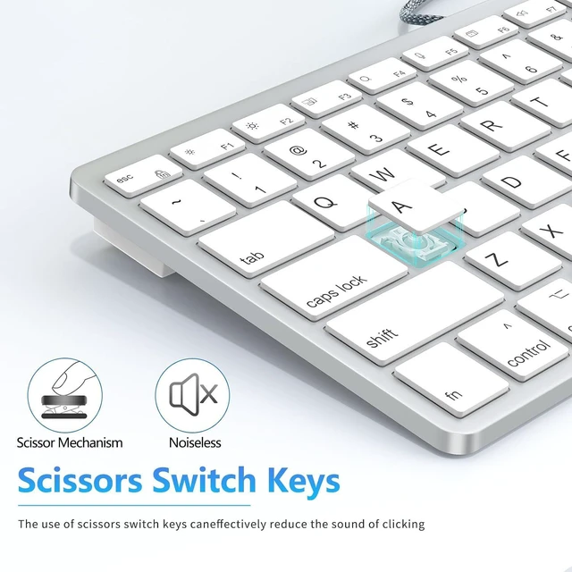 Alt view image 3 of 7 - Ultra-Slim Wired Keyboard for Apple, USB & Type-C Conversion Cable, 78 Scissor Keys, Media Hotkeys, Compatible with MacBook, iMac, Mac mini, Mac Pro, Laptop Computers, Windows Desktop PC,Silver