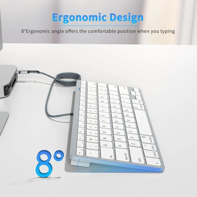 Alt view image 5 of 7 - Ultra-Slim Wired Keyboard for Apple, USB & Type-C Conversion Cable, 78 Scissor Keys, Media Hotkeys, Compatible with MacBook, iMac, Mac mini, Mac Pro, Laptop Computers, Windows Desktop PC,Silver