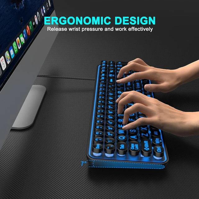 Alt view image 4 of 7 - QUASIO Large Print Backlit Keyboard, Wired USB Lighted Computer Keyboards with 7-Color Backlit, Oversized Print Letters, Quiet Typewriter Keyboard with Retro Round Keycaps for Windows PC, Laptop