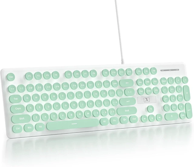 Main image of Quiet Keyboard Wired Membrane Keyboard Green, Full Size 104 Keys Typewriter Key Board with Number Pad, White LED Backlit, Round Keycaps, Cute Computer Keyboards (Light Green)