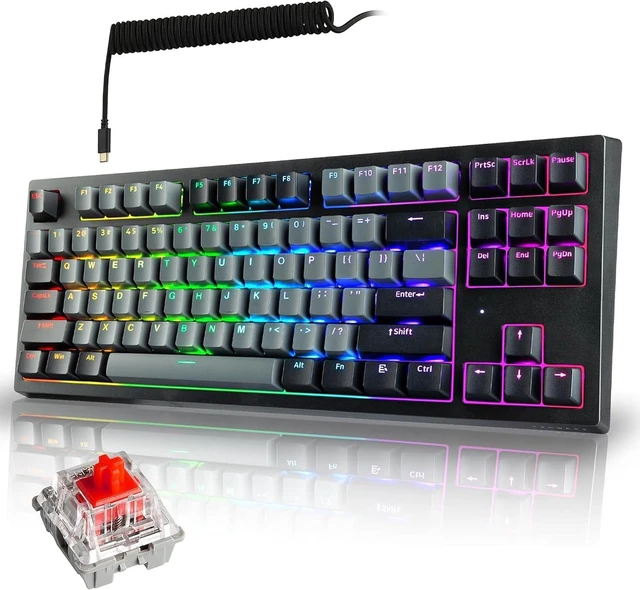 Main image of TECWARE Phantom+ Elite 87 Key RGB Mechanical Gaming Keyboard | 3 Mode Wireless Bluetooth 5.0 2.4GHz & USB C Wired | Hot Swappable 5 Pin | Double Shot PBT Keycaps | Wraith Red Switch - Black