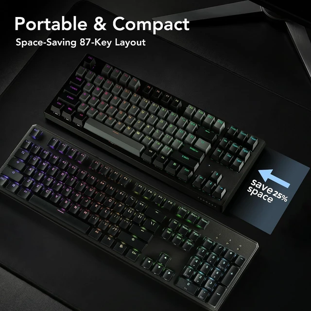 Alt view image 4 of 7 - TECWARE Phantom+ Elite 87 Key RGB Mechanical Gaming Keyboard | 3 Mode Wireless Bluetooth 5.0 2.4GHz & USB C Wired | Hot Swappable 5 Pin | Double Shot PBT Keycaps | Wraith Red Switch - Black