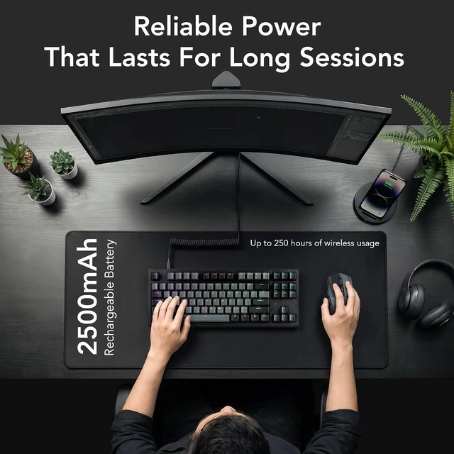 Alt view image 7 of 7 - TECWARE Phantom+ Elite 87 Key RGB Mechanical Gaming Keyboard | 3 Mode Wireless Bluetooth 5.0 2.4GHz & USB C Wired | Hot Swappable 5 Pin | Double Shot PBT Keycaps | Wraith Red Switch - Black