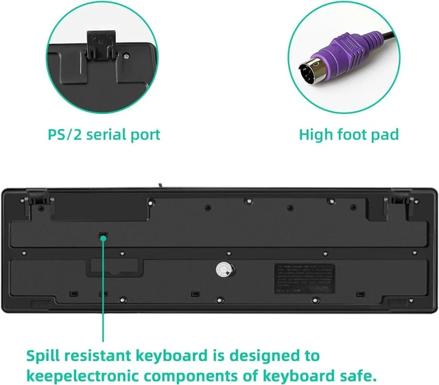 Alt view image 3 of 7 - Wired PS2 104 Keys Computer Keyboard with Stands,Waterproof - US Layout Compatible for Windows, PC, Laptop, Black