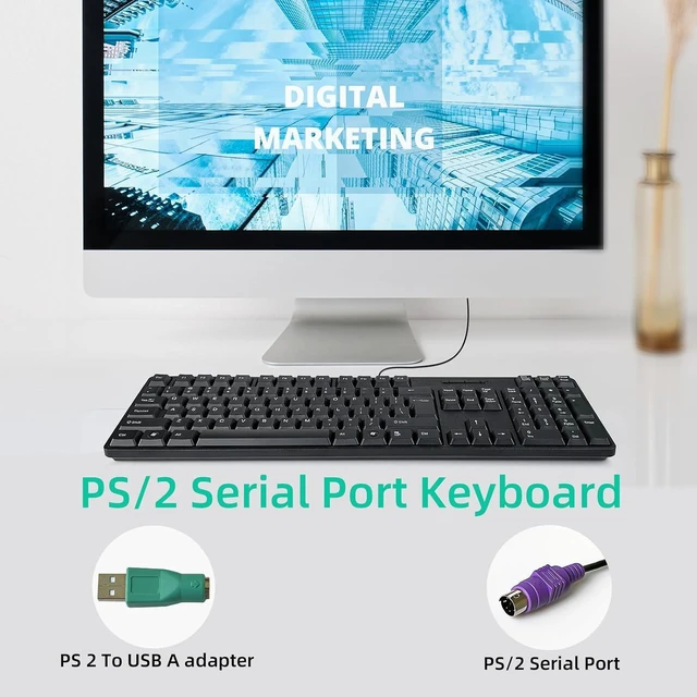 Alt view image 7 of 7 - Wired PS2 104 Keys Computer Keyboard with Stands,Waterproof - US Layout Compatible for Windows, PC, Laptop, Black