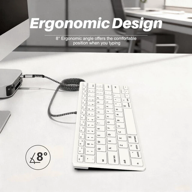 Alt view image 4 of 6 - Ultra-Slim Wired Keyboard for Apple Mac, USB & Type-C Conversion Cable, 78 Scissor Keys, Media Hotkeys, Compatible with MacBook, iMac Mini&Pro, Laptop Computers, Windows Desktop PC, White