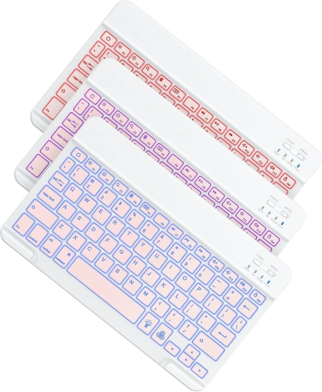 Main image of OMOTON 7-Color Backlit Keyboard, Rechargeable Ultra-Slim for iPad, Pink | Multi-Color Backlight·Rechargeable 400mAh·Scissor-Switch Keys·Ultra-Thin O.5cm· Auto-Off Save·Quiet Typing·Fits iPad,iPhone