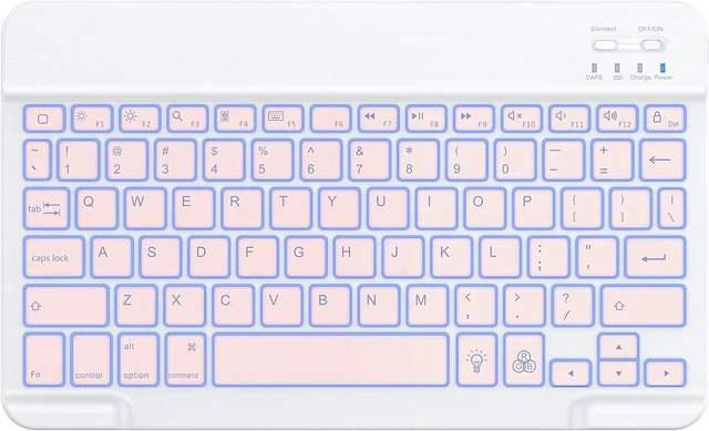 Alt view image 2 of 7 - OMOTON 7-Color Backlit Keyboard, Rechargeable Ultra-Slim for iPad, Pink | Multi-Color Backlight·Rechargeable 400mAh·Scissor-Switch Keys·Ultra-Thin O.5cm· Auto-Off Save·Quiet Typing·Fits iPad,iPhone