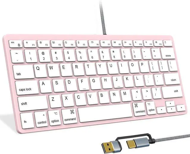 Main image of Ultra-Slim Wired Keyboard for Apple Mac, USB & Type-C Conversion Cable, 78 Scissor Keys, Media Hotkeys, Compatible with MacBook, iMac Mini&Pro, Laptop Computers, Windows Desktop PC, Pink