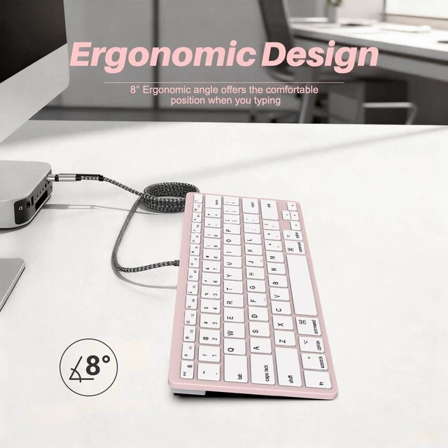 Alt view image 4 of 6 - Ultra-Slim Wired Keyboard for Apple Mac, USB & Type-C Conversion Cable, 78 Scissor Keys, Media Hotkeys, Compatible with MacBook, iMac Mini&Pro, Laptop Computers, Windows Desktop PC, Pink