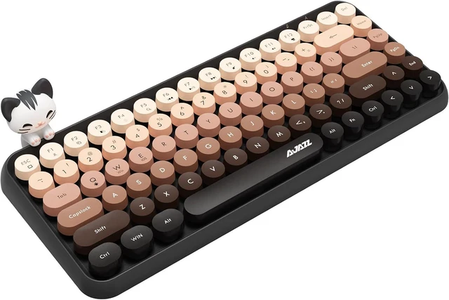 Main image of FELICON 308i Wireless Bluetooth Keyboard, Retro Typewriter Design with Gradient Colorful Round Keycaps and Cute Magnetic Cat Doll, 84 Keys, Multi Device Keyboard for iPad/Laptop/PC/Win/Mac(Coffee)