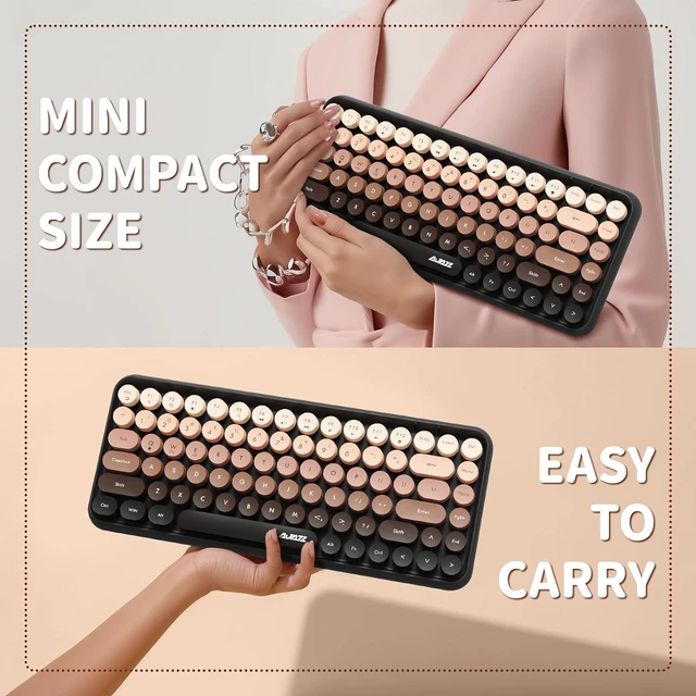 Alt view image 4 of 7 - FELICON 308i Wireless Bluetooth Keyboard, Retro Typewriter Design with Gradient Colorful Round Keycaps and Cute Magnetic Cat Doll, 84 Keys, Multi Device Keyboard for iPad/Laptop/PC/Win/Mac(Coffee)