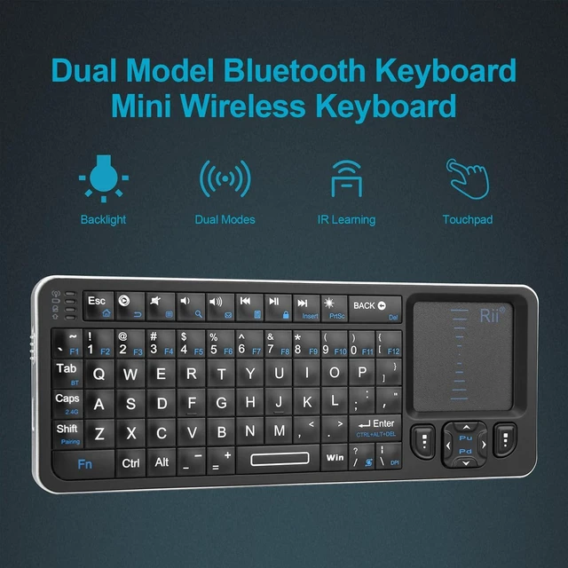 Alt view image 2 of 7 - Rii Mini Bluetooth Keyboard K06,Backlit Wireless Keyboard with IR Learning TV Remote, Portable Keyboard with Touchpad Compatible with Android TV Box,Projector,Laptop,PC for Android,Windows,Mac