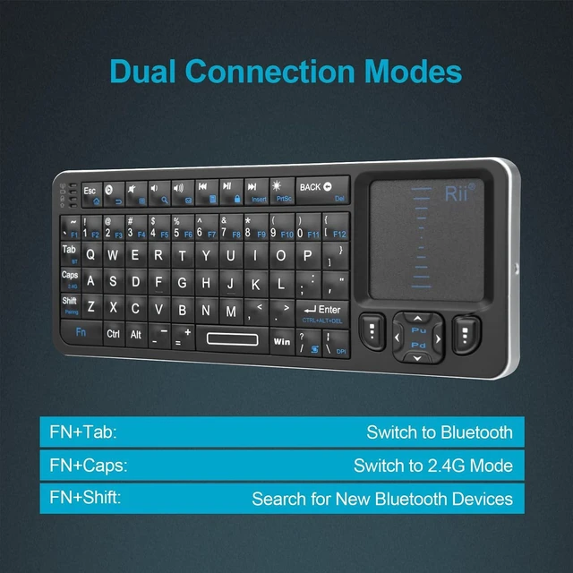 Alt view image 3 of 7 - Rii Mini Bluetooth Keyboard K06,Backlit Wireless Keyboard with IR Learning TV Remote, Portable Keyboard with Touchpad Compatible with Android TV Box,Projector,Laptop,PC for Android,Windows,Mac