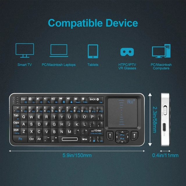 Alt view image 6 of 7 - Rii Mini Bluetooth Keyboard K06,Backlit Wireless Keyboard with IR Learning TV Remote, Portable Keyboard with Touchpad Compatible with Android TV Box,Projector,Laptop,PC for Android,Windows,Mac