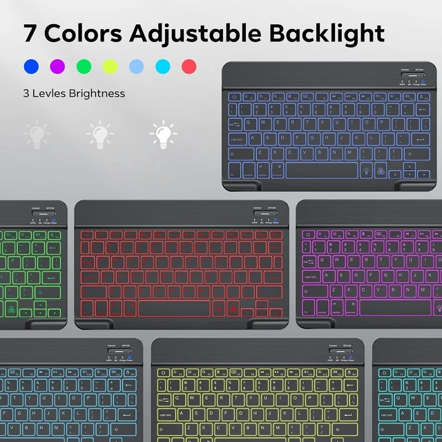 Alt view image 2 of 7 - OMOTON 7-Color Backlit Keyboard, Rechargeable Ultra-Slim for iPad, Black | Multi-Color Backlight·Rechargeable 400mAh·Scissor-Switch Keys·Ultra-Thin O.5cm· Auto-Off Save·Quiet Typing·Fits iPad,iPhone