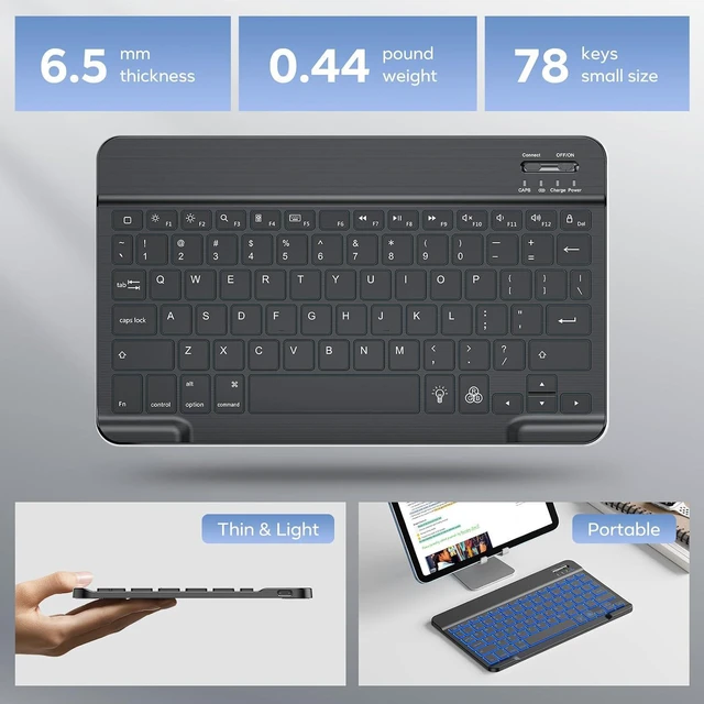 Alt view image 4 of 7 - OMOTON 7-Color Backlit Keyboard, Rechargeable Ultra-Slim for iPad, Black | Multi-Color Backlight·Rechargeable 400mAh·Scissor-Switch Keys·Ultra-Thin O.5cm· Auto-Off Save·Quiet Typing·Fits iPad,iPhone