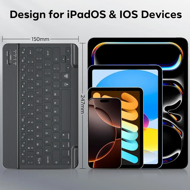 Alt view image 5 of 7 - OMOTON 7-Color Backlit Keyboard, Rechargeable Ultra-Slim for iPad, Black | Multi-Color Backlight·Rechargeable 400mAh·Scissor-Switch Keys·Ultra-Thin O.5cm· Auto-Off Save·Quiet Typing·Fits iPad,iPhone