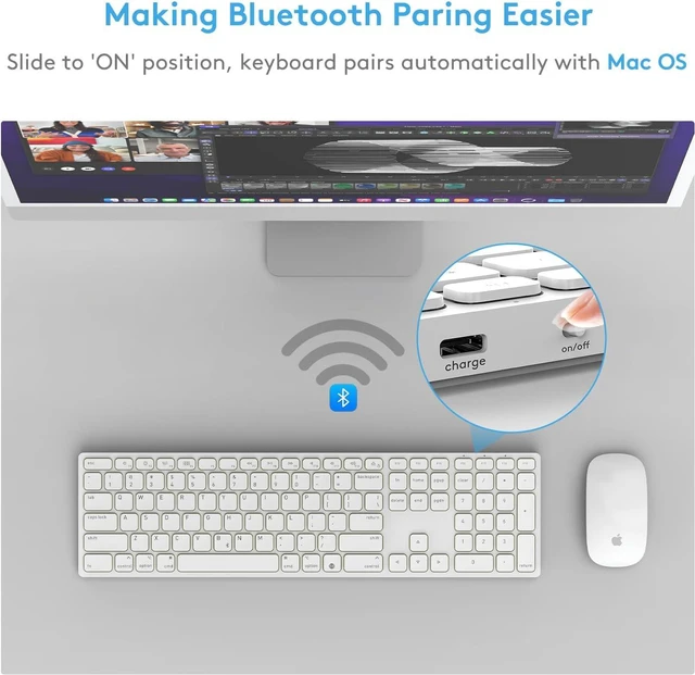 Alt view image 3 of 7 - Wireless Keyboard for Apple Mac OS Devices- Foldable Kickstand for Comfortable Typing, Lasting Working 120 Days Rechargeable Bluetooth Keyboard with Numeric Keypad for iMac/Mac mini/MacBook Pro/Air