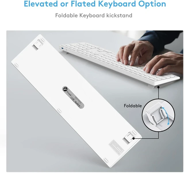 Alt view image 4 of 7 - Wireless Keyboard for Apple Mac OS Devices- Foldable Kickstand for Comfortable Typing, Lasting Working 120 Days Rechargeable Bluetooth Keyboard with Numeric Keypad for iMac/Mac mini/MacBook Pro/Air
